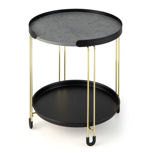 2-Tier Round Side Table with Removable Tray and Metal Frame for Small Space