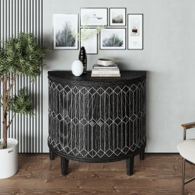 Accent Cabinet Modern Half-moon 2 Door Wooden Cabinet Storage Cabinet Solid Wood Veneer with Featuring Two-tier Storage, for Living Room, Hallway, Ent