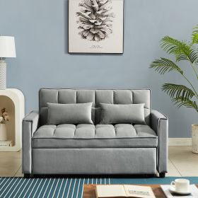 Modern Velvet Convertible Loveseat Sleeper Sofa Couch with Adjustable Backrest, 2 Seater Sofa With Pull-Out Bed with 2 Lumbar Pillows For Small Living
