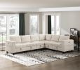 6-Piece Modular Sectional with Storage Seats, Side Pockets, Charging Ports Beige Corduroy Fabric Modern Living Room Sectional Couch Solid Wood Furnitu