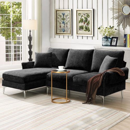 [VIDEO provided][New]84 "Modern Chenille L-Shaped Sofa with Reversible Lounge,Convertible Sectional Couch Set,4 Seat Indoor Furniture with Reversible