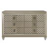 Glamorous Champagne Finish 1pc Dresser of 6 Drawers Acrylic Feet Luxury Bedroom Furniture Beveled Mirror Trim
