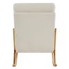 100*65*101cm High Back Belt Waist Pillow Log Color Solid Wood Armrest Backrest Seat Frame Iron Frame Indoor Rocking Chair/armchair dual use Off-White