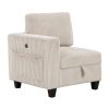 6-Piece Modular Sectional with Storage Seats, Side Pockets, Charging Ports Beige Corduroy Fabric Modern Living Room Sectional Couch Solid Wood Furnitu