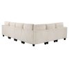 6-Piece Modular Sectional with Storage Seats, Side Pockets, Charging Ports Beige Corduroy Fabric Modern Living Room Sectional Couch Solid Wood Furnitu