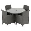 5 Piece Outdoor Dining Set All-Weather Wicker Patio Dining Table and Chairs with Cushions, Round Tempered Glass Tabletop with Umbrella Cutout for Pati