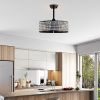 20.67" Crystal Ceiling Fan AC Motor, Black Enclosed Ceiling Fan with Light and Remote, Reversible 3 Speeds, 1/2/4 Timing (No Bulbs Included)--Matte Bl