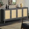Handcrafted Premium Grain Panels,Rattan Sideboard Buffer Cabinet With 4 Rattan Doors, Modern Storage Cupboard Console Table with Adjustable Shelves fo