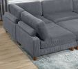 Contemporary Dark Gray 6pc Modular Sectional Set Corduroy Upholstery Couch 2x Corner wedge, 3x Armless Chairs 1x Ottoman Living Room