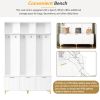 ON-TREND Modern Large Storage Hall Tree with Bench, Multi-functional Storage Bench with High Gloss Fluted Doors, Luxurious Coat Rack with 6 Gold Hooks