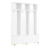 ON-TREND Modern Large Storage Hall Tree with Bench, Multi-functional Storage Bench with High Gloss Fluted Doors, Luxurious Coat Rack with 6 Gold Hooks