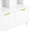 ON-TREND Modern Large Storage Hall Tree with Bench, Multi-functional Storage Bench with High Gloss Fluted Doors, Luxurious Coat Rack with 6 Gold Hooks