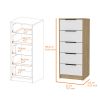 Kaia 5 Drawer Dresser; Vertical Dresser -White / Pine