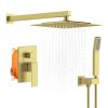 Shower System Shower Faucet Combo Set Wall Mounted with 12" Rainfall Shower Head and handheld shower faucet, Brushed Gold Finish with Brass Valve Roug