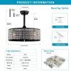 20.67" Crystal Ceiling Fan AC Motor, Black Enclosed Ceiling Fan with Light and Remote, Reversible 3 Speeds, 1/2/4 Timing (No Bulbs Included)--Matte Bl