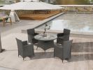 5 Piece Outdoor Dining Set All-Weather Wicker Patio Dining Table and Chairs with Cushions, Round Tempered Glass Tabletop with Umbrella Cutout for Pati