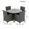 5 Piece Outdoor Dining Set All-Weather Wicker Patio Dining Table and Chairs with Cushions, Round Tempered Glass Tabletop with Umbrella Cutout for Pati