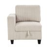 6-Piece Modular Sectional with Storage Seats, Side Pockets, Charging Ports Beige Corduroy Fabric Modern Living Room Sectional Couch Solid Wood Furnitu