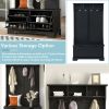 ON-TREND All in One Hall Tree with 3 Top Shelves and 2 Flip Shoe Storage Drawers, Wood Hallway Organizer with Storage Bench and Metal Hanging Hooks, B