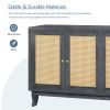 Handcrafted Premium Grain Panels,Rattan Sideboard Buffer Cabinet With 4 Rattan Doors, Modern Storage Cupboard Console Table with Adjustable Shelves fo