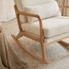 100*65*101cm High Back Belt Waist Pillow Log Color Solid Wood Armrest Backrest Seat Frame Iron Frame Indoor Rocking Chair/armchair dual use Off-White