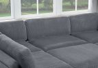 Contemporary Dark Gray 6pc Modular Sectional Set Corduroy Upholstery Couch 2x Corner wedge, 3x Armless Chairs 1x Ottoman Living Room