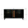 Handcrafted Premium Grain Panels,Rattan Sideboard Buffer Cabinet With 4 Rattan Doors, Modern Storage Cupboard Console Table with Adjustable Shelves fo