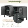 TREXM Retro Sideboard door with Circular Groove Design Round Metal Door Handle for Entrance, Dinning Room, Living Room (Gray)