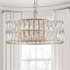 Modern Crystal Drum Chandelier, 6-Light Pendant Lighting Fixture with Golden Metal Frame for Living Room, Dining Room, and Bedroom (Bulbs Not Included