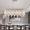 Silver Elegant Oval Crystal Chandelier, Modern Ceiling Light Fixture with Reflective Hanging Crystals for Dining Room, Living Room, and FoyerS (Bulbs