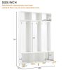 ON-TREND Modern Large Storage Hall Tree with Bench, Multi-functional Storage Bench with High Gloss Fluted Doors, Luxurious Coat Rack with 6 Gold Hooks