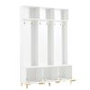 ON-TREND Modern Large Storage Hall Tree with Bench, Multi-functional Storage Bench with High Gloss Fluted Doors, Luxurious Coat Rack with 6 Gold Hooks