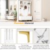 ON-TREND Modern Large Storage Hall Tree with Bench, Multi-functional Storage Bench with High Gloss Fluted Doors, Luxurious Coat Rack with 6 Gold Hooks