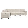 6-Piece Modular Sectional with Storage Seats, Side Pockets, Charging Ports Beige Corduroy Fabric Modern Living Room Sectional Couch Solid Wood Furnitu