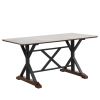 Sintered Stone Dining Table, 63" Modern Gray Rectangular Kitchen Dinner Table, Faux Marble Dining Room Table with X-shaped Metal Legs and Solid Wood B