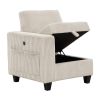 6-Piece Modular Sectional with Storage Seats, Side Pockets, Charging Ports Beige Corduroy Fabric Modern Living Room Sectional Couch Solid Wood Furnitu