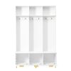 ON-TREND Modern Large Storage Hall Tree with Bench, Multi-functional Storage Bench with High Gloss Fluted Doors, Luxurious Coat Rack with 6 Gold Hooks