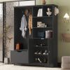 Multi-functional Hall Tree with Storage Shelves Drawers and Cabinet, Elegant Hallway Shoe Cabinet with Bench, Modern Coat Rack with Hooks for Hallway