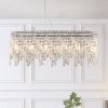 Silver Elegant Oval Crystal Chandelier, Modern Ceiling Light Fixture with Reflective Hanging Crystals for Dining Room, Living Room, and FoyerS (Bulbs