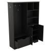 Multi-functional Hall Tree with Storage Shelves Drawers and Cabinet, Elegant Hallway Shoe Cabinet with Bench, Modern Coat Rack with Hooks for Hallway