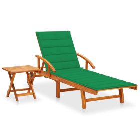 Patio Sun Lounger with Table and Cushion Solid Acacia Wood (Color: Brown)