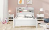 Wood Twin Size Platform Bed with Built-in LED Light, Storage Headboard and Guardrail