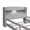 Wood Twin Size Platform Bed with Built-in LED Light, Storage Headboard and Guardrail