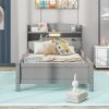 Wood Twin Size Platform Bed with Built-in LED Light, Storage Headboard and Guardrail